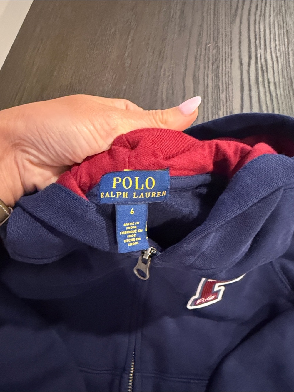 Polo by Ralph Lauren Navy Hoodie with Red Lining and 'P' Patch 6 - Picture 4 of 4